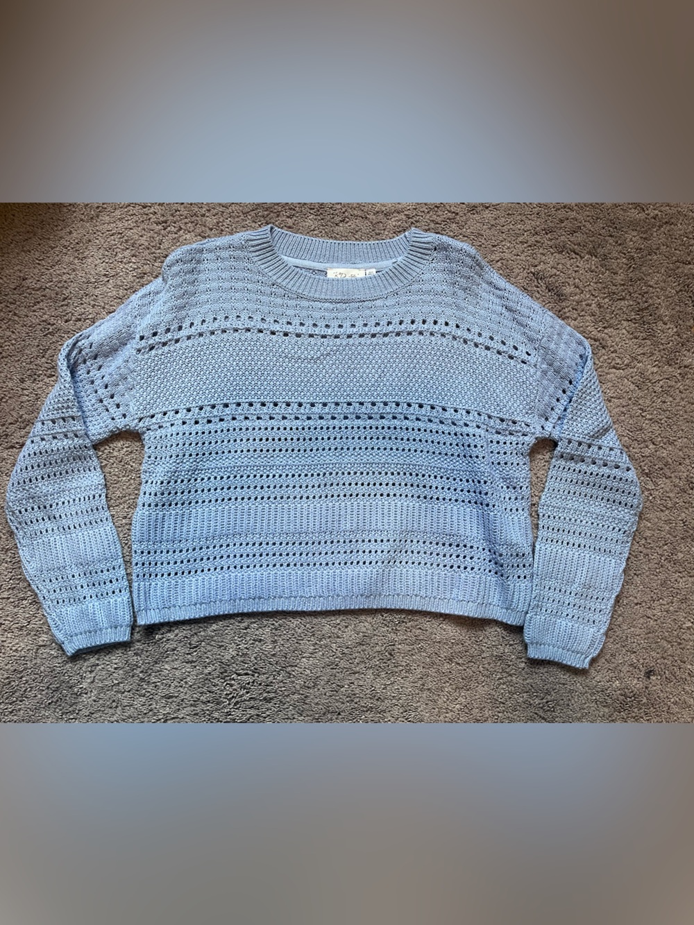 RD Style Light Blue Lightweight Open Knit Crewneck Sweater - Small
